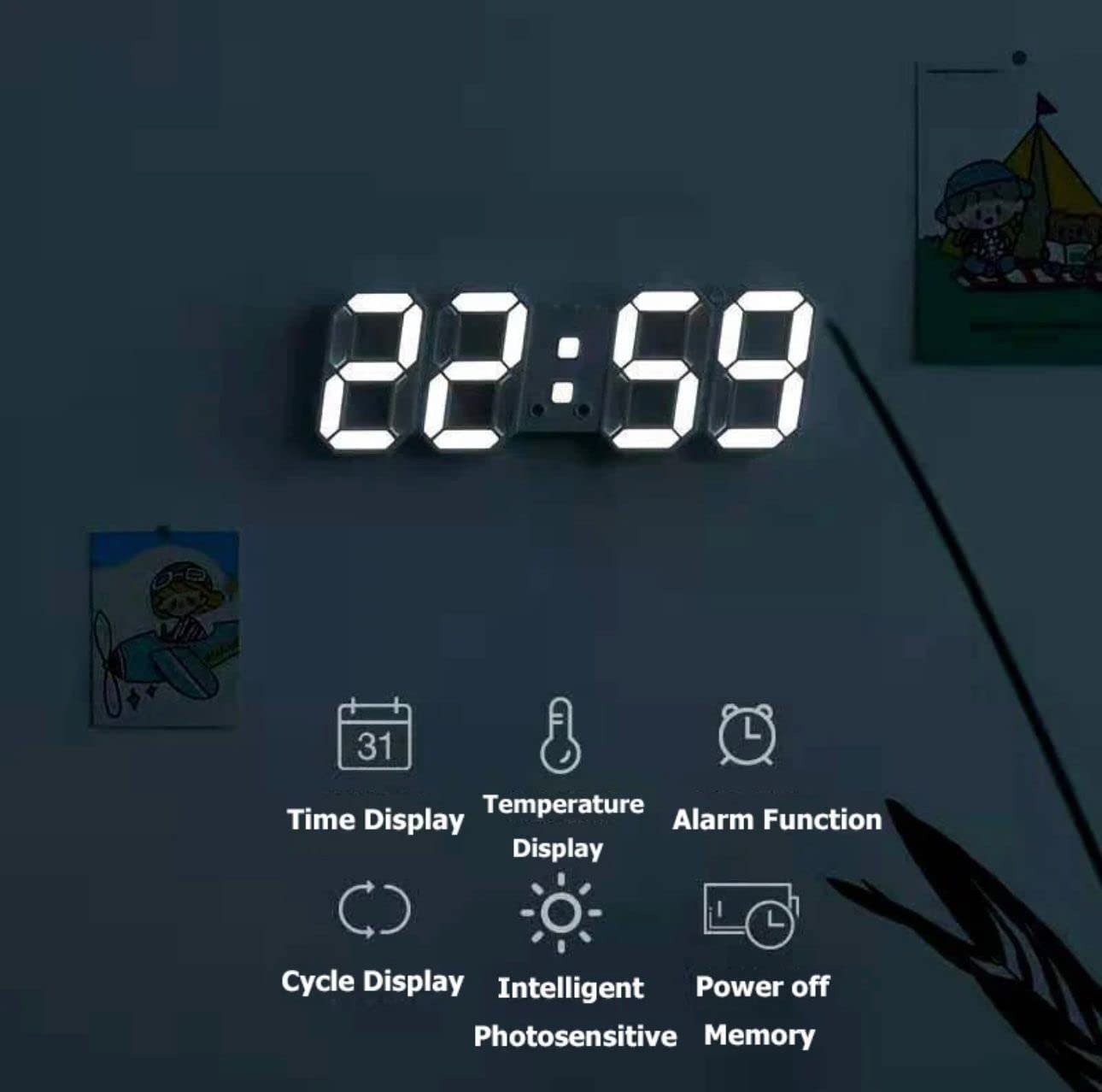 Digital LED Number Table, Wall Hanging Alarm Clock Works on Electricity Table Wall Hanging Alarm Clock