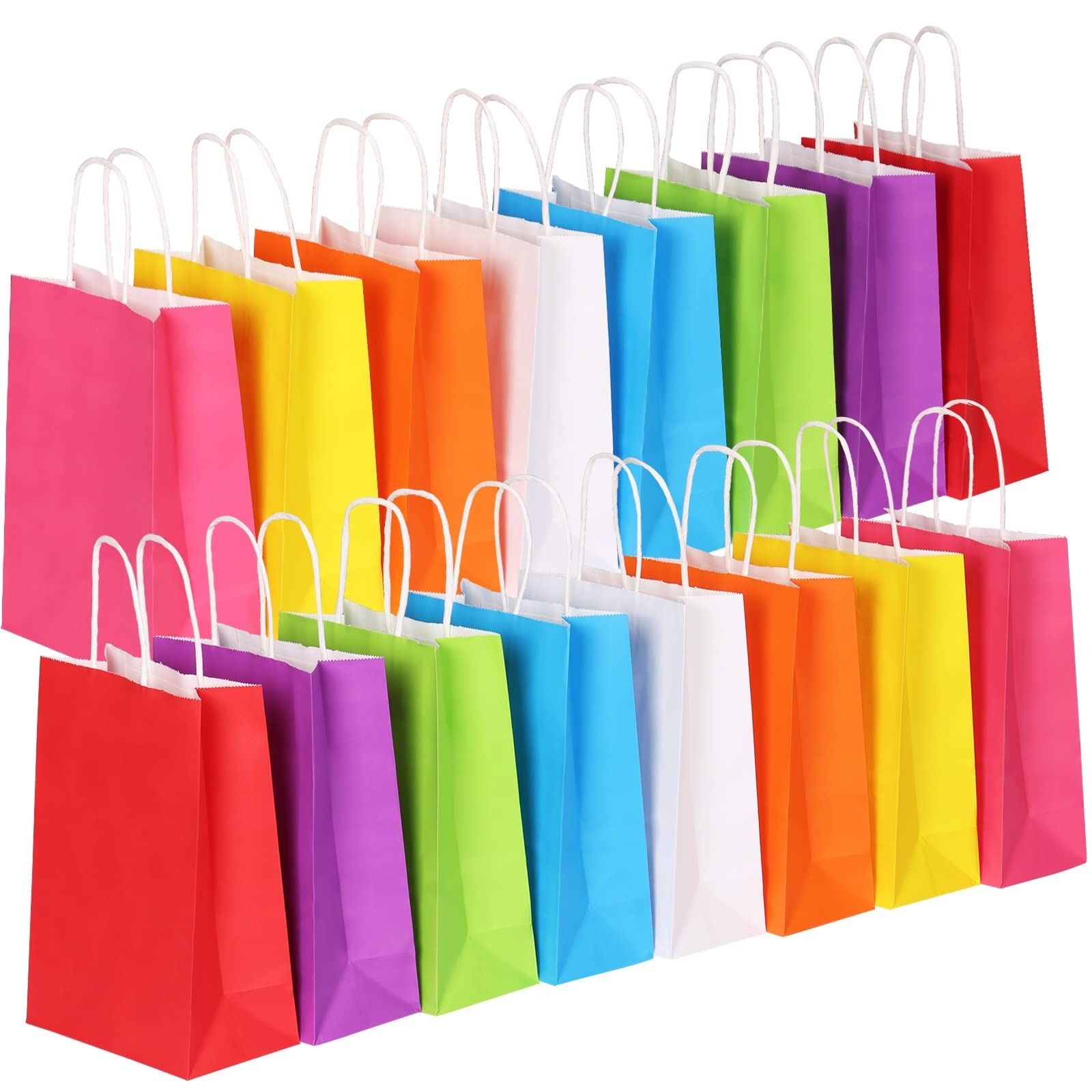 Small Gift Bags, Colors Gift Wrap Bags, Kraft Paper Party Favor Bags with Handles for Kids Birthday, Wedding and Celebrations
