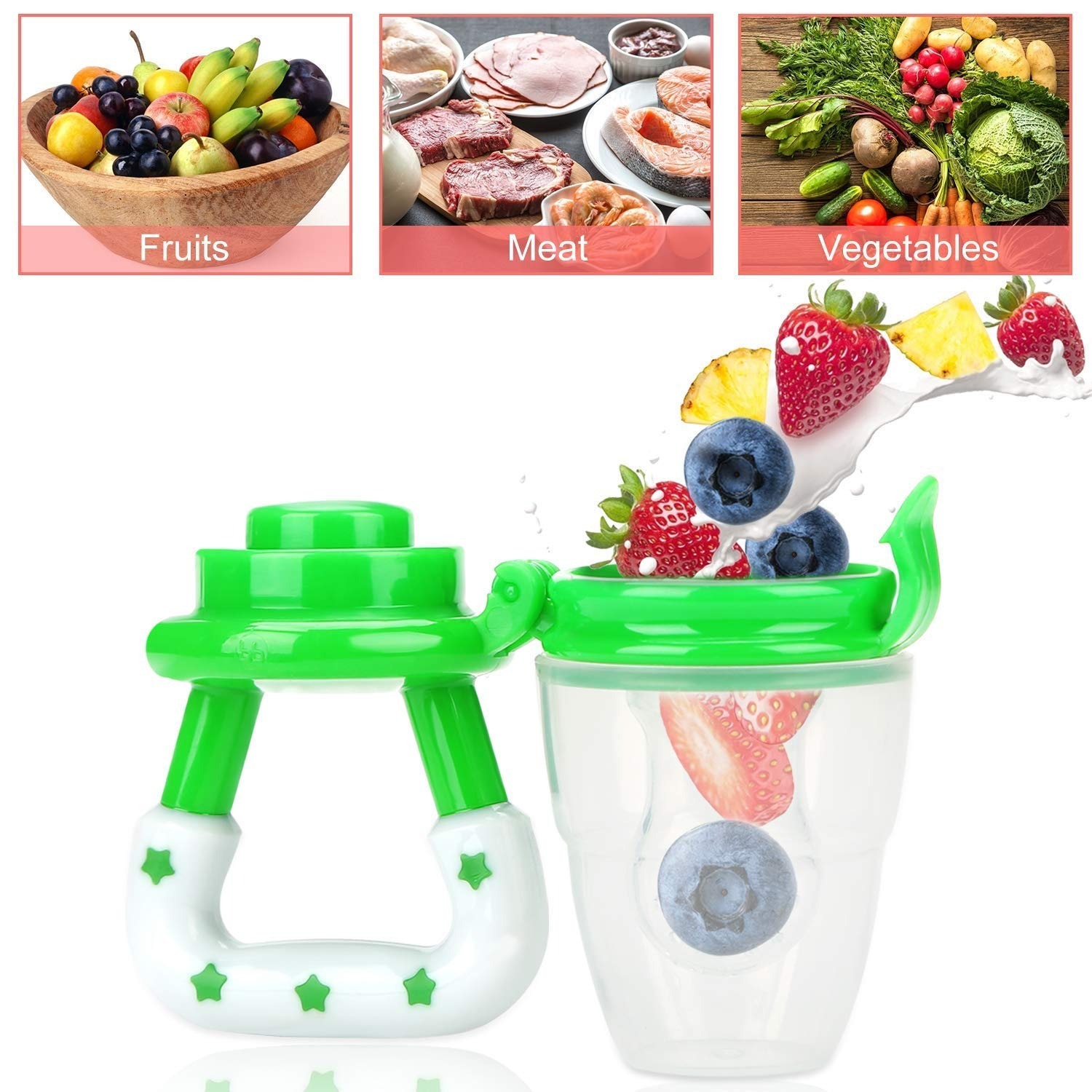 Baby Food Feeder Pacifier, Silicone Fruit Feeder Teethers for Babies, Teether for New Born, BPA-Free Silicone Pouches
