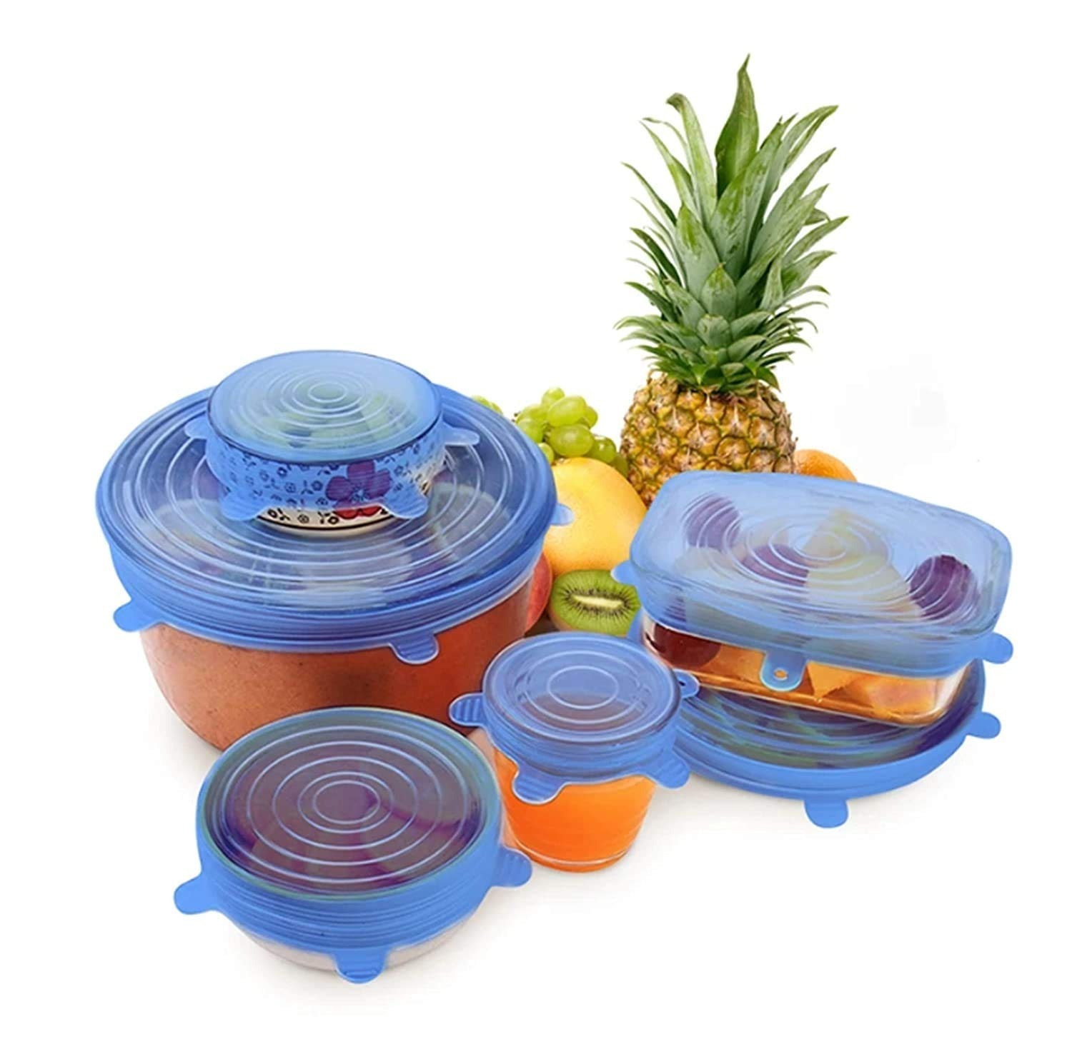Silicone Stretch Lids, Multi Size Reusable Silicone Lids Food And Bowl Covers, Dishwasher And Freezer Safe (Color May Vary) (Pack Of 6 Pcs), 10x10x2 Cm