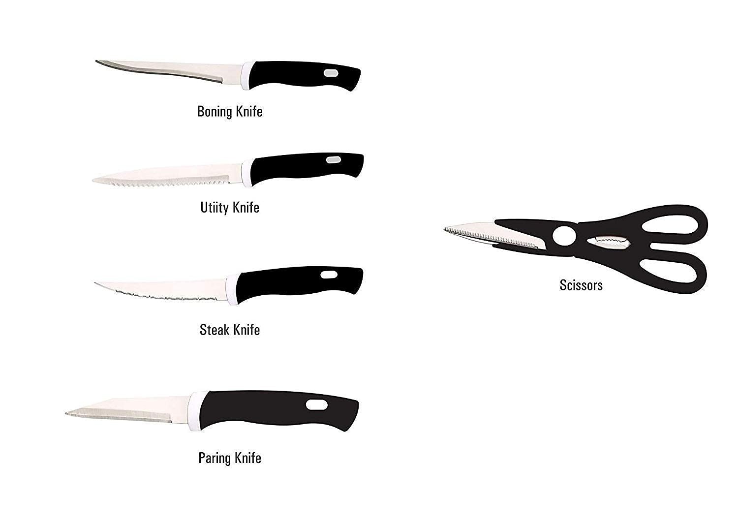 Stainless Steel Kitchen Knife & Knives Set with Knife Scissor and Wooden Chopping Board for Vegetable & Fruit Cutting Slicing Chopping Multi-Color(Pack of 6)