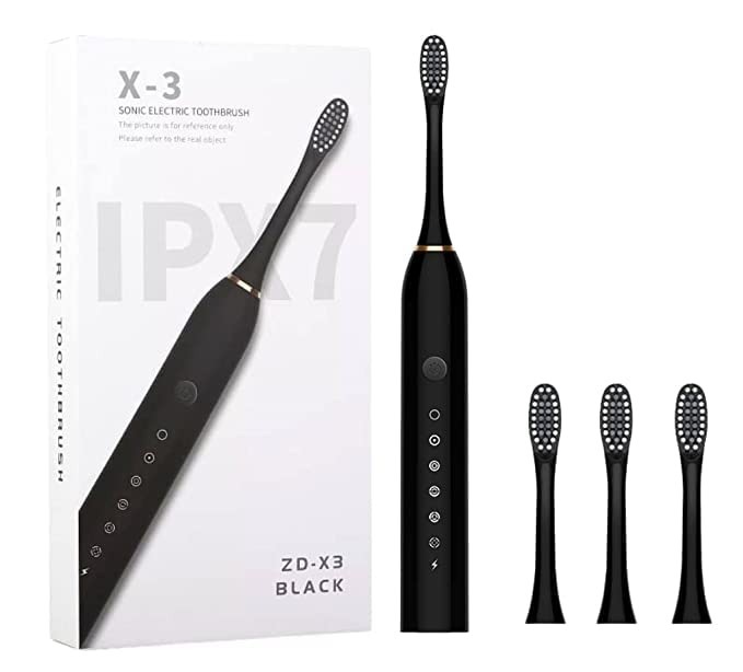 Sonic X3 electrical toothbrush for adults with 6 operating modes, with extra heads