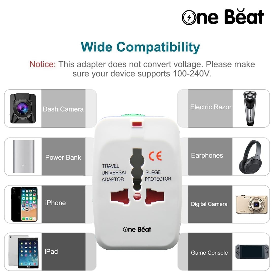 Worldwide Universal Travel Adapter 100V-240V Plug - Worldwide Travel Adapter Compatible in Plugs Used in USA/EU/UK/AU/China/Japan : White