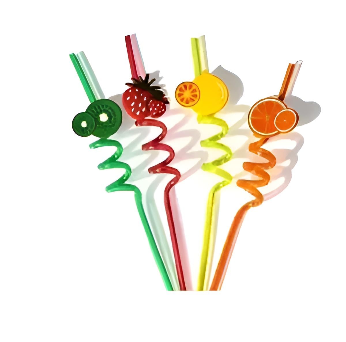 (Pack of 4) Curly Spiral Reusable Straws with Silicone Buckles, Smoothie Drinking Straws for Milkshakes Juice Drinks Plastic Straws for Kids, Birthday Party Decorations for Boys and Girls