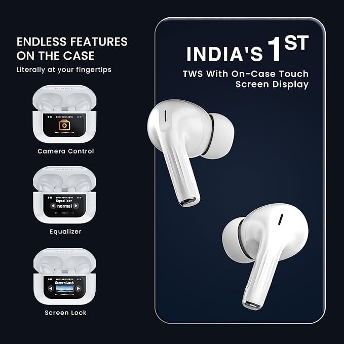 Display 2nd Gen with Touch Screen Display Music Wallpaper Change Bluetooth  (White, True Wireless)