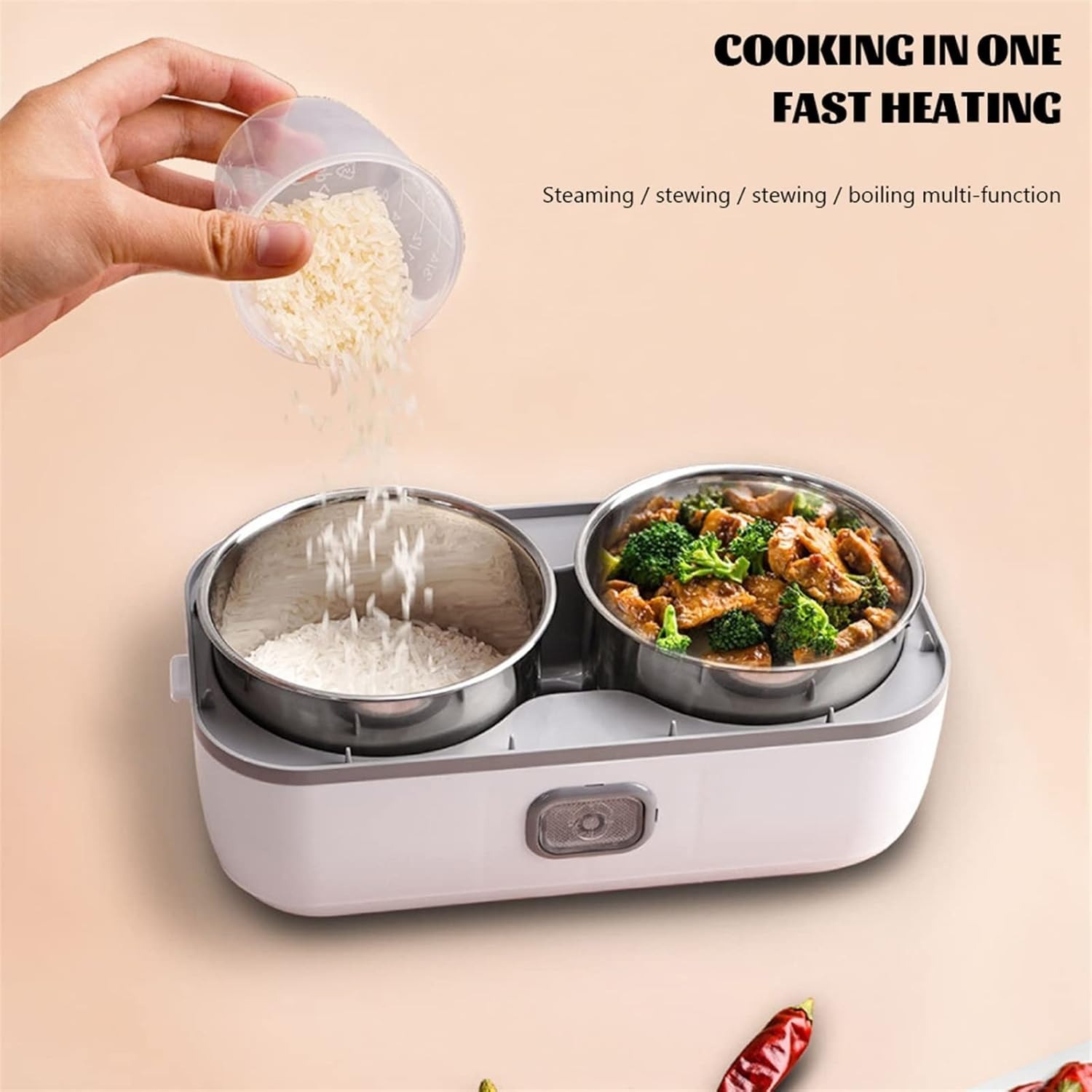 Lunch Box For Men, Electric Thermos Lunch Box For Hot Food Leakproof Compartment Bento Box Rice Cooker Heating Insulation Travel
