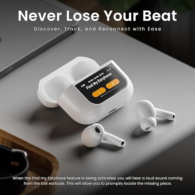 Display 2nd Gen with Touch Screen Display Music Wallpaper Change Bluetooth  (White, True Wireless)