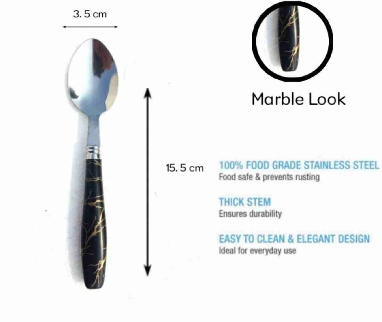 3 pc set Spoons Set Dining Table Marble Look Ceramic Design Abs Dinner Spoon Stainless Steel Table Spoon Set