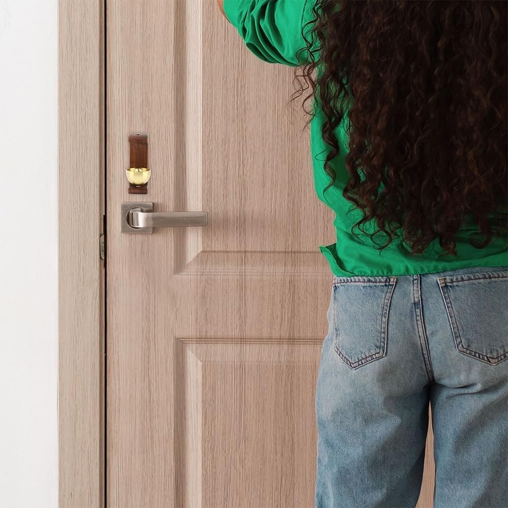 C Shape Hanging Door Bell, Loud Sound Wooden Zen Grip Doorbell Chime, Hanging Wood Shop Keeper Bells for Business Door Opening, Entrance Decoration