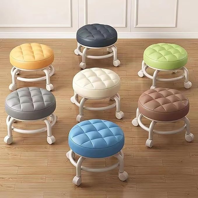 Rolling Stool Leather Seat Heavy Quality