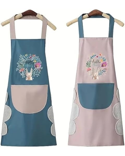 Kitchen Apron with Front Pocket and side Coral Velvet for Wiping Hands Towel PVC Waterproof Unique Design Cooking Fits Men/Women Home Restaurant