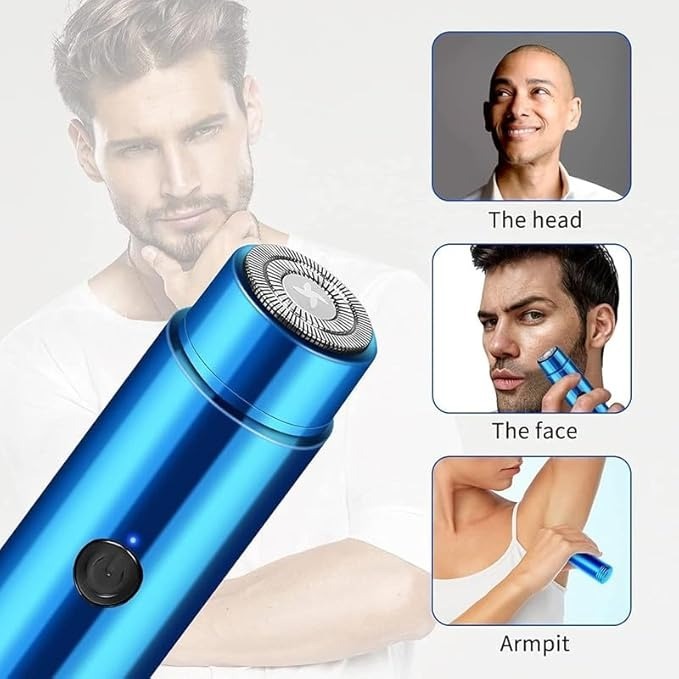 New Mini Electric Shaver Pocket Beard Trimmer Electric Razor For Men Women Multipurpose Hair Shaver For Travel Home Use (Blue)