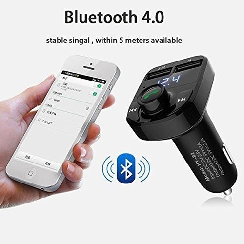 X8 Dual USB Car Charger Hands-Free Wireless Bluetooth FM Transmitter & Music Adapter, 2.0A & 1.0A Dual USB Port LCD MP3 Player which Supports TF Card and U Disk