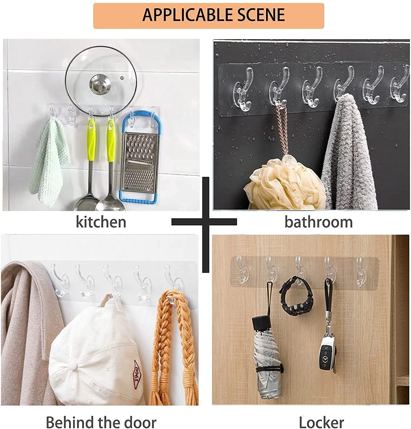 1 Pcs 6-in-1 Self Adhesive Heavy Duty Wall Hook - No Drilling for Bathroom, Shower, Kitchen | Waterproof Transparent Hooks for Easy Installation
