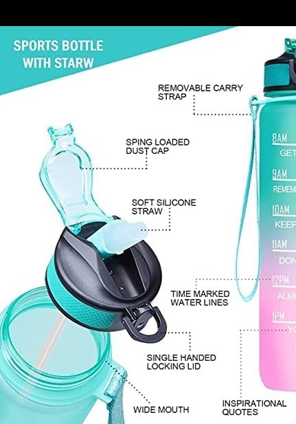 Motivational water bottle Sports Water Bottle With Straw,1000ml Leak Proof Drink Bottles with Motivational Time Marker, Non-Toxic & BPA Free, Ideal for School, Gym bottle
