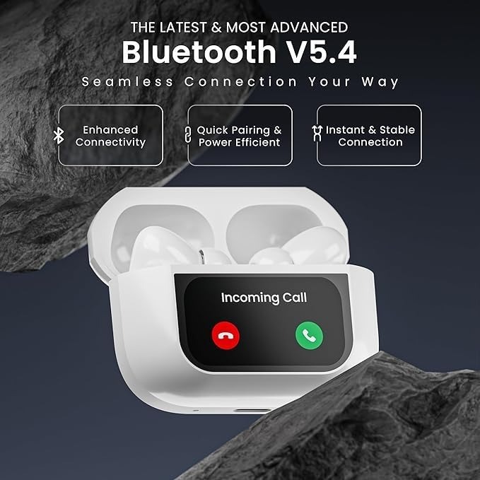 Display 2nd Gen with Touch Screen Display Music Wallpaper Change Bluetooth  (White, True Wireless)