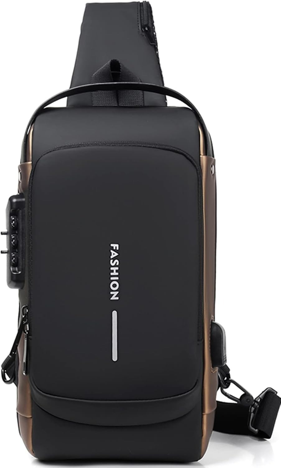 Chest Bag Men's Sling Bag, Password Protection, Anti-Theft Crossbody Bag, Shoulder Bag, Outdoor Waterproof Casual Men's Bag, Black / Brown, Retro