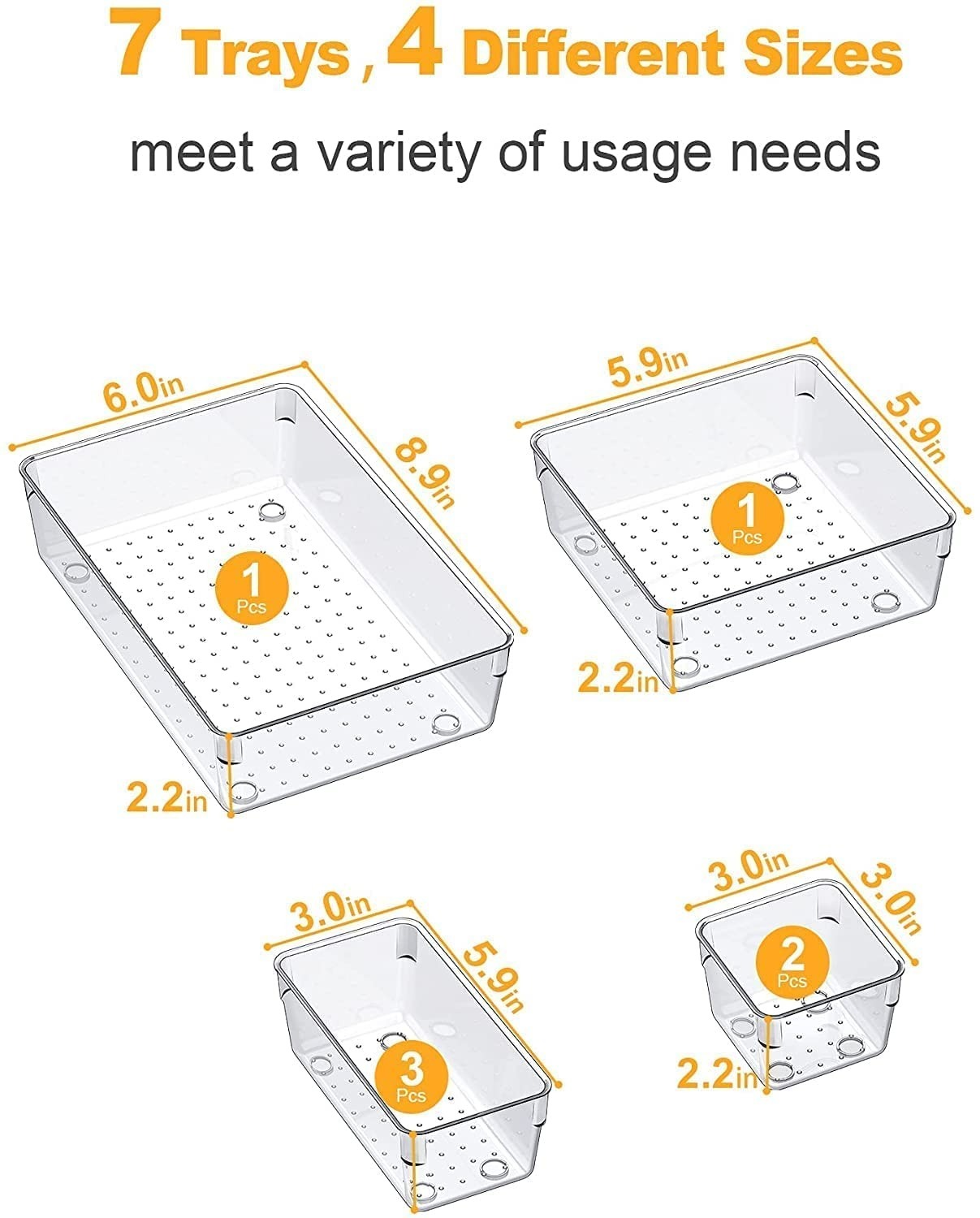 Acrylic Cosmetics Drawer Organizer Storage Bins With Various Size For Kitchen, Office, Bathroom, Vanity Makeup Organiser