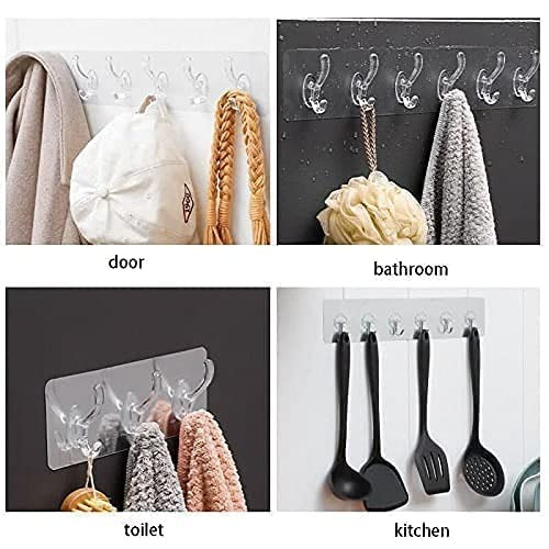 1 Pcs 6-in-1 Self Adhesive Heavy Duty Wall Hook - No Drilling for Bathroom, Shower, Kitchen | Waterproof Transparent Hooks for Easy Installation