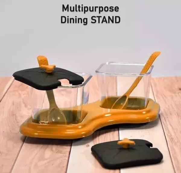 Multipurpose Dining Table Storage Containers | Kitchen Storage Pickle/Spice/Salt Containers | Dryfruits/Pickle Jar with Tray and Spoons Food Grade Plastic