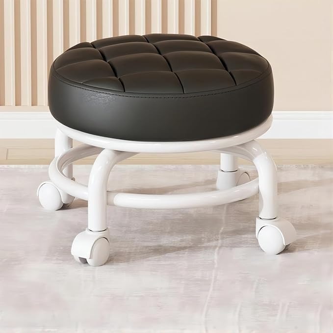 Rolling Stool Leather Seat Heavy Quality