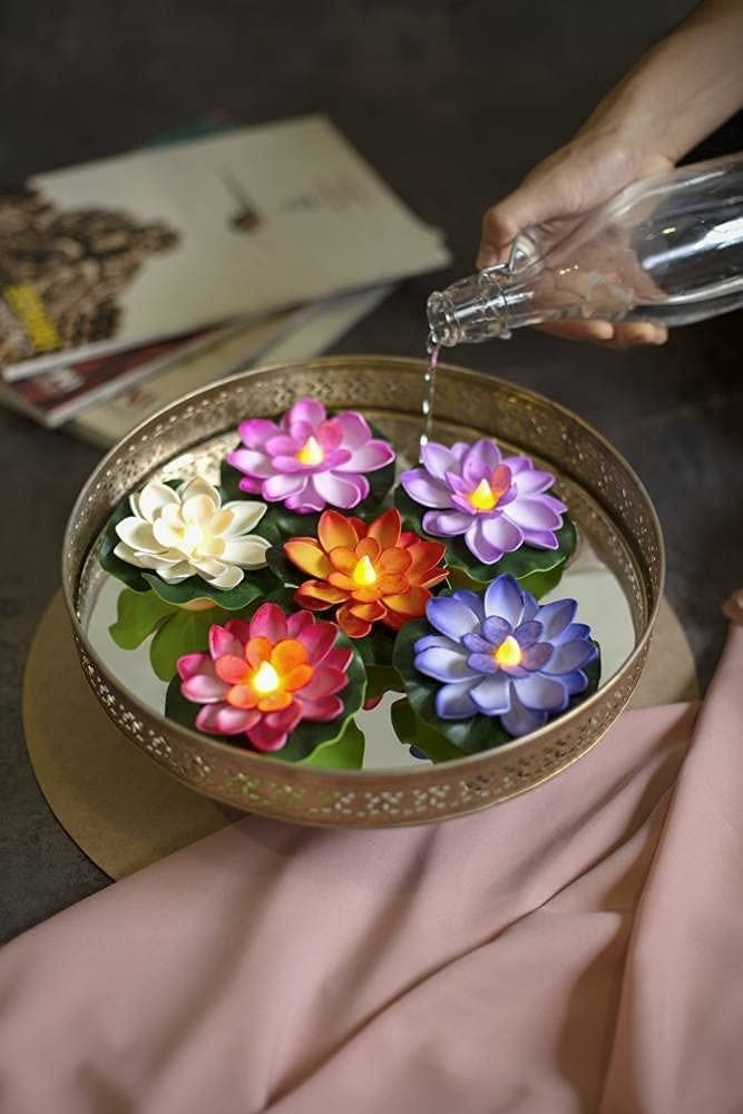 Sensor Water Floating Diyas Smokeless Flameless Candles Lotus Flowers Led Tea Light Candle for Pool, Pond, Glass Water Bowl, Festival, Diwali Decoration, Home Decor Items