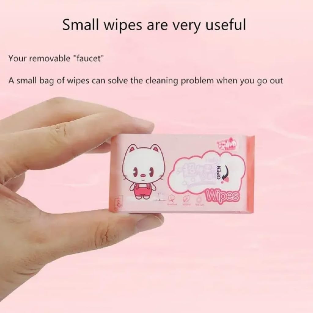 8 packet Cute Bear Mini Wipes, Portable Travel Pack, Pink, 14x15cm, Soft Facial Tissues