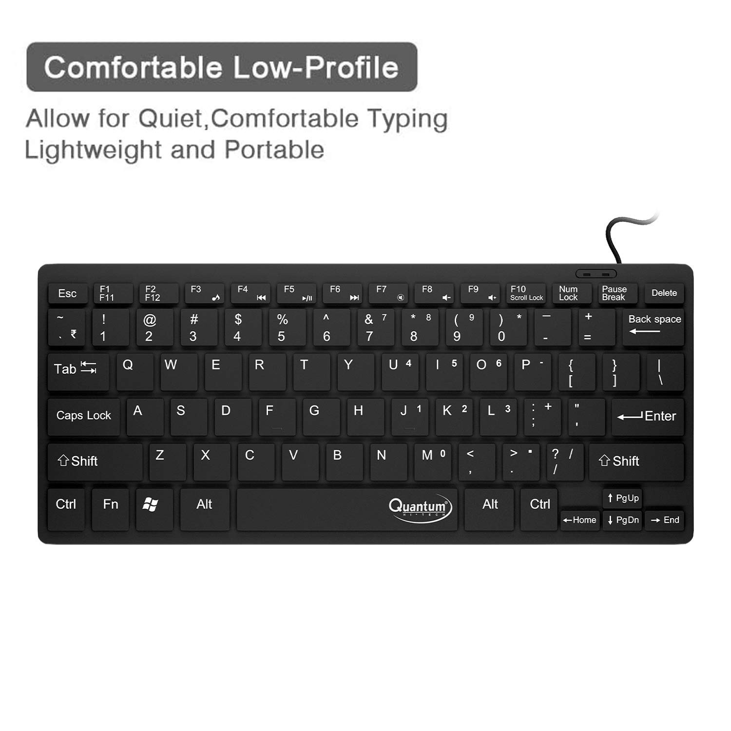 Quantum QHM7307 Mini Spill-Resistant USB Wired Slim Keyboard with Chocolate Keys Having 10 Million keystrokes for Laptop/Desktop (Black)