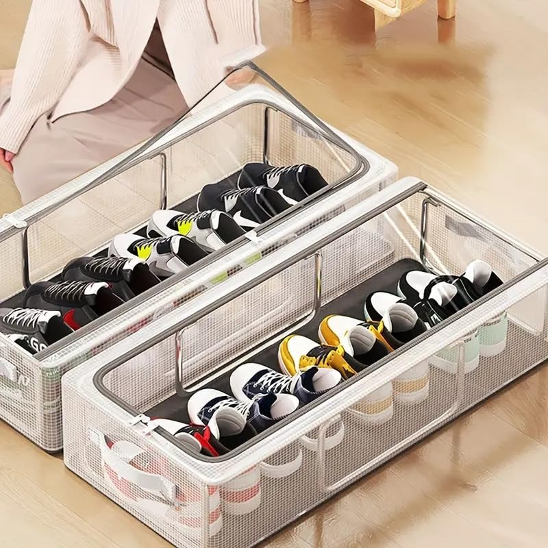 Shoe Storage Box, Shoe Organizer for Closet, Clear Plastic Stackable Shoe Boxes, Space Saving Foldable Sneaker Shoe Rack Containers Bin Holder