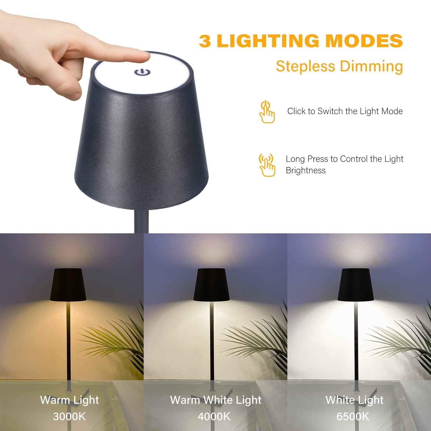 Minimalistic Table Lamp 4 Color Step Less Dimming by Touch  Indoor and Outdoor Table Lamp with Stylish Rounded Design for Home, Restaurant