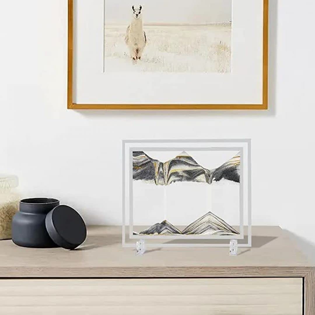 10 inch Square Moving Sand Art Picture | 3D Natural Landscape showpieces for Home, Decor | Antique Gifts for Kids Office, Desktop Decoration, Desk, Table Decorative