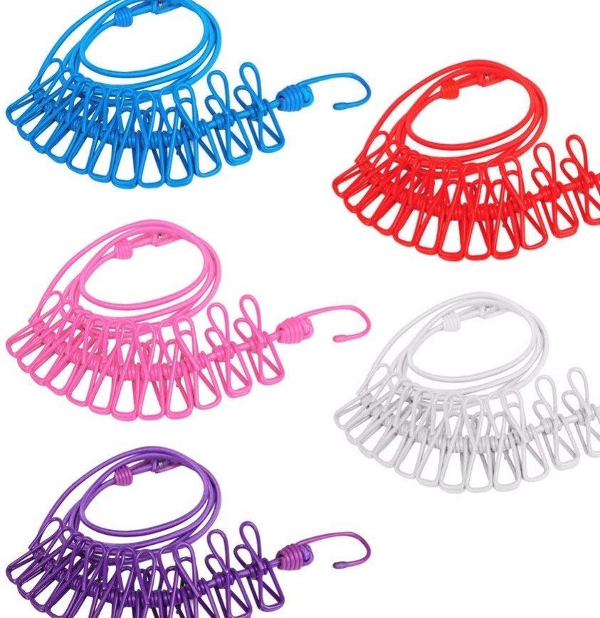 Clip Rope | Cloth Line Rope | Portable Drying Rope with 12 Clips and 2 Hooks | Drying Rope for Balcony-Garden-Terrace-Backyard-Travel-Camping |
