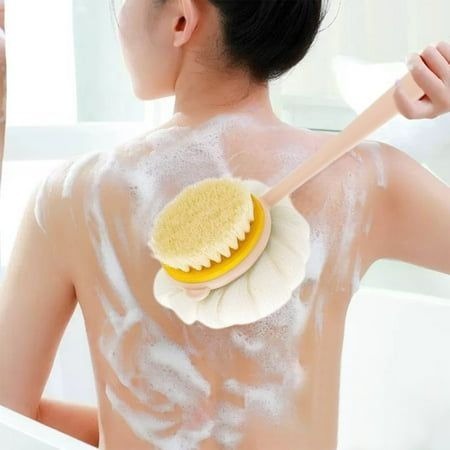 Heavy 2 IN 1 Bath Body Brush2 IN 1 Back Body Bath Brush with Bristles and Loofah Back Scrubber with Curved Long Handled for Skin Exfoliating Bath, Massage Bristles Suitable for Wet or Dry, Men and Women