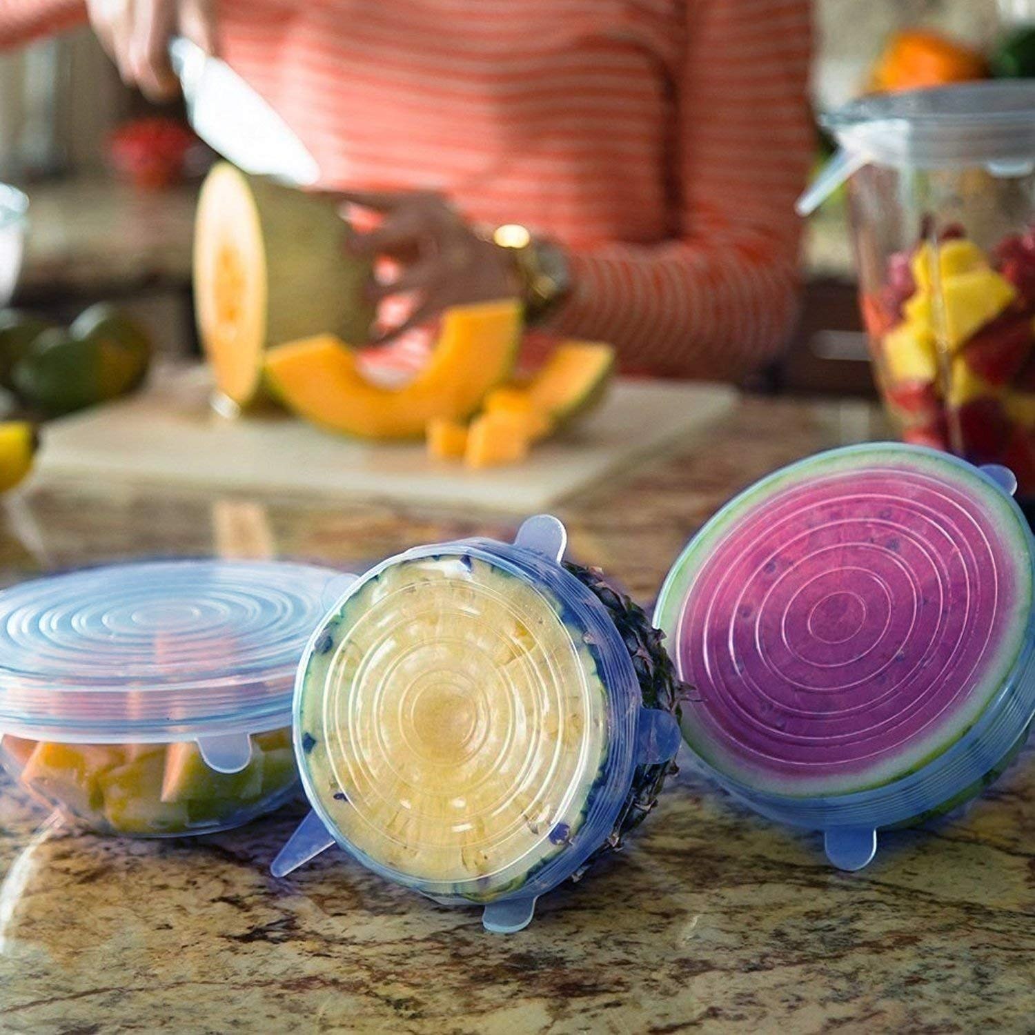 Silicone Stretch Lids, Multi Size Reusable Silicone Lids Food And Bowl Covers, Dishwasher And Freezer Safe (Color May Vary) (Pack Of 6 Pcs), 10x10x2 Cm