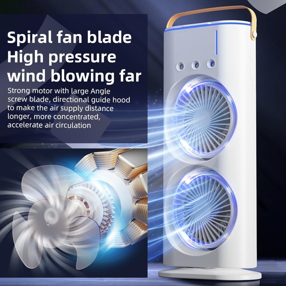 Mini Air Cooler for Room Cooling AC Portable Mini Fan | Artic Cooler with 280ml | Rechargeable Mist Cooling Fan | 3 H Timer, 3 Wind Speeds, and 3 Spray Modes for Office, Home, Kitchen - White
