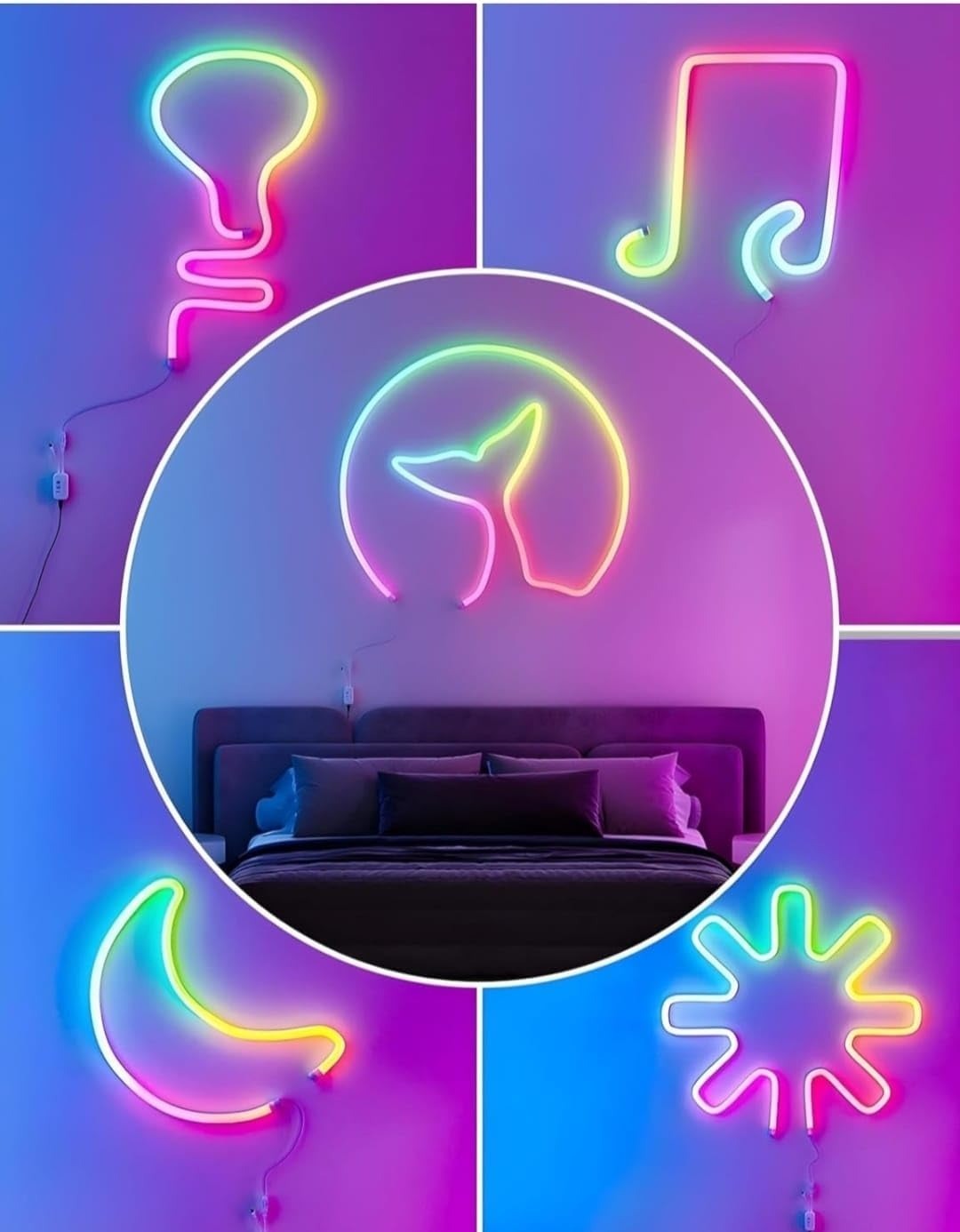 Vision 5 Meters LED Neon RGB Strip Light, Smart App Control, Remote Control, Multi-Colour Magic Lighting with USB, 6 Mounting Clips Music Modes, Custom Colors, Timing, Light Follow Sounds
