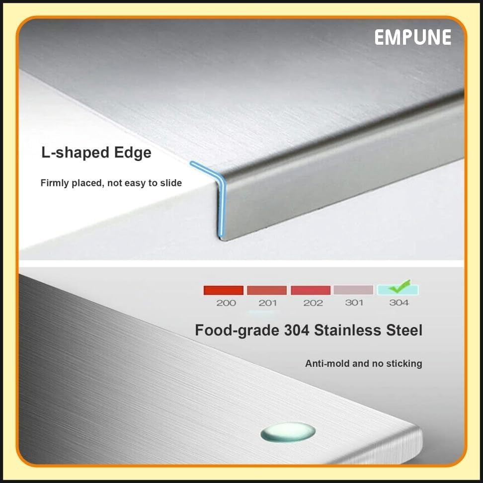 304 Stainless Steel Chopping Board with Lip for Kitchen | with 2 Steel Straw | for Cutting Vegetables, Meat,Fish,Fruits | Medium | 40 x 32 cm
