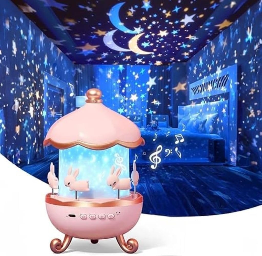 Bunny Carousel Night Light Projector ! Star Light Projector ! Musical Carousel Design with Films ! Lighting Modes ! Rotating LED Lamp