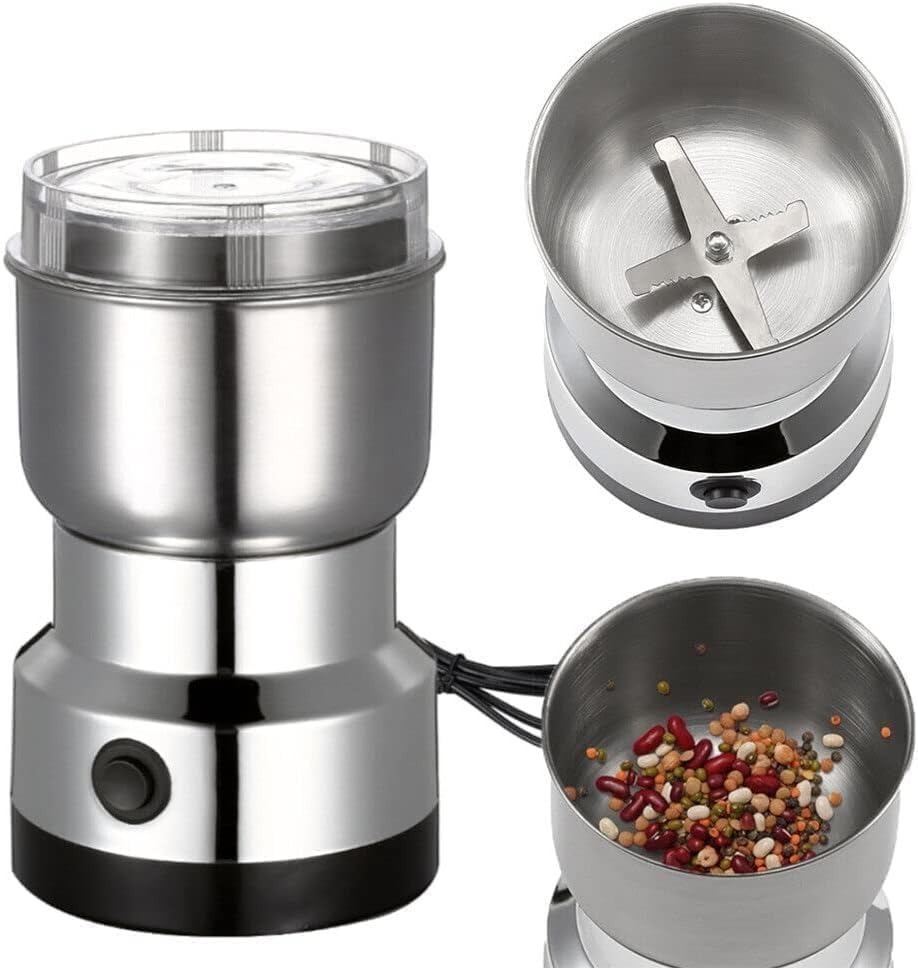 Nima Stainless Steel Multifunctional Electric Grinder & Coffee Maker - Mini Spice, Coffee, And Masala Grinder For Beans, Nuts, And Grains - Household Mixer Grinder (Silver)