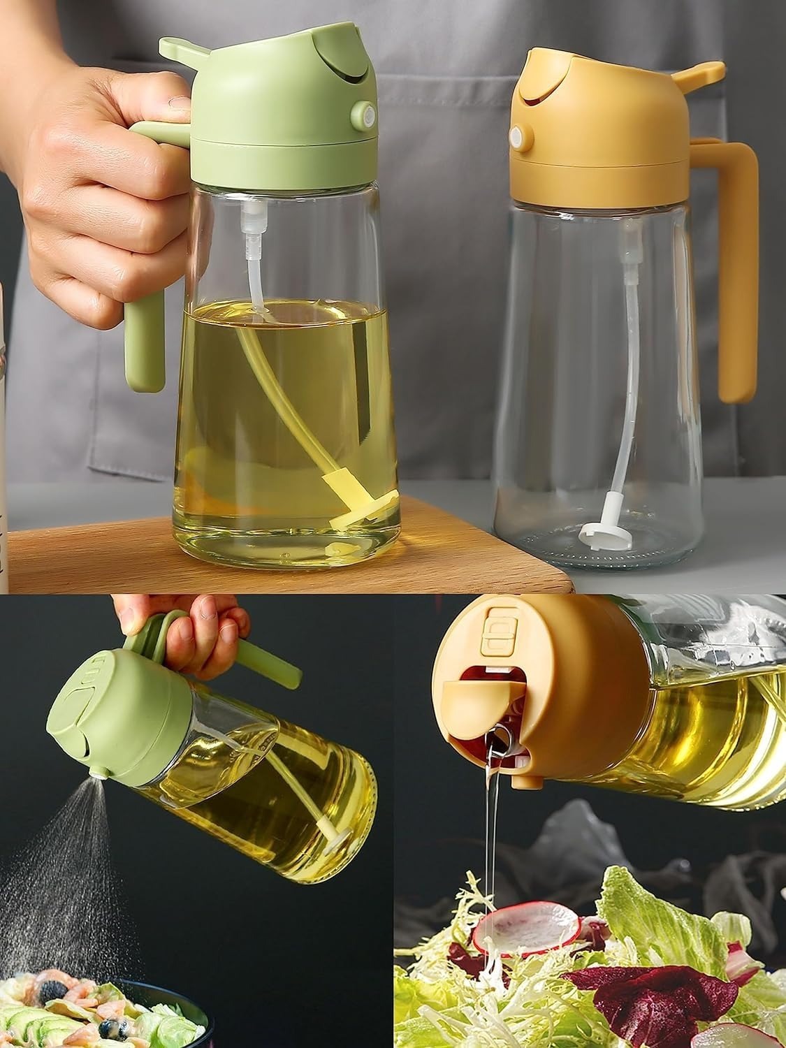 Oil Sprayers, 2 In 1 Olive Oil Dispenser & Oil Sprayer Oil Pots For Kitchen, Salad,Bbq,Roasting, Oil Vinegar Bottle Dual-Use Kitchen Cooking Tool (Multi Color) - Glass, 550 Ml