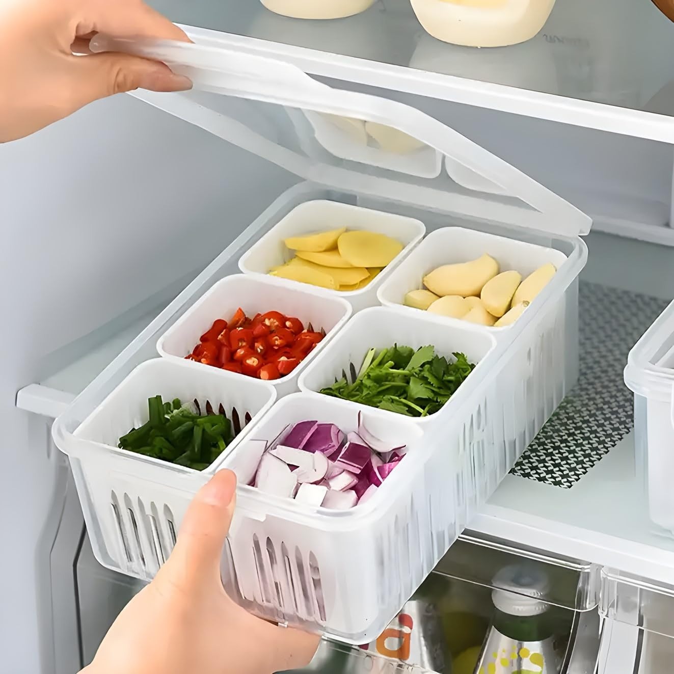 6in1 Fridge Storage Boxes, Freezer Storage Containers, Vegetable Storage Box,Container for Kitchen Storage Set Food Storage with Transparent