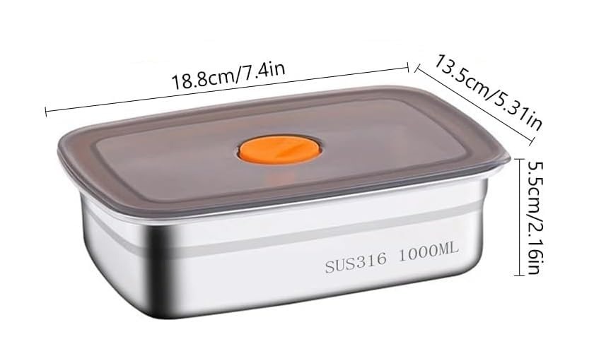 Stainless Steel Food Storage Containers With Airtight Lids Set, Stackable Leak Proof Metal Container Kitchen Storage Set, Draining Crisper Refrigerator Food Box (1000 ML), Silver