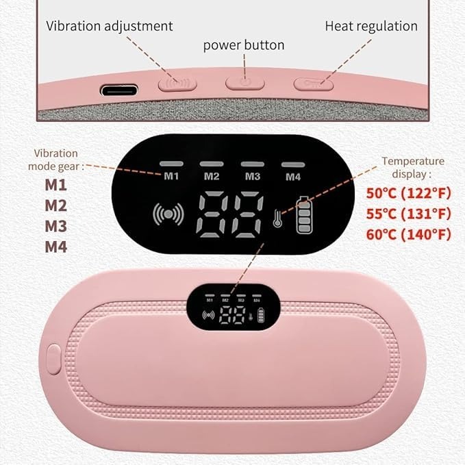 Period Cramp Relief Heating Pad Pain Device with 4 Massage Modes for Menstrual Pain and Belly or Back Pain Relief, LED Display, Comfortable Belt