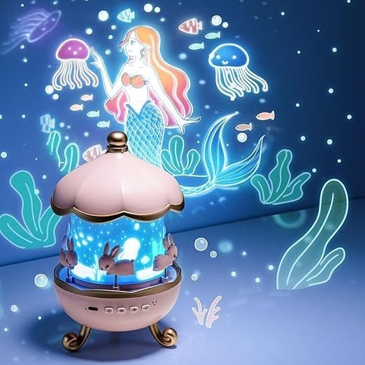Bunny Night Light Cabin Projector Lamp 360° Rotatable LED Night Lamp for Kids Room Decor, Kids Night Lights for Girls Bedroom 6 Film Shade, Star Projector, USB Powered Birthday Gift for Kids