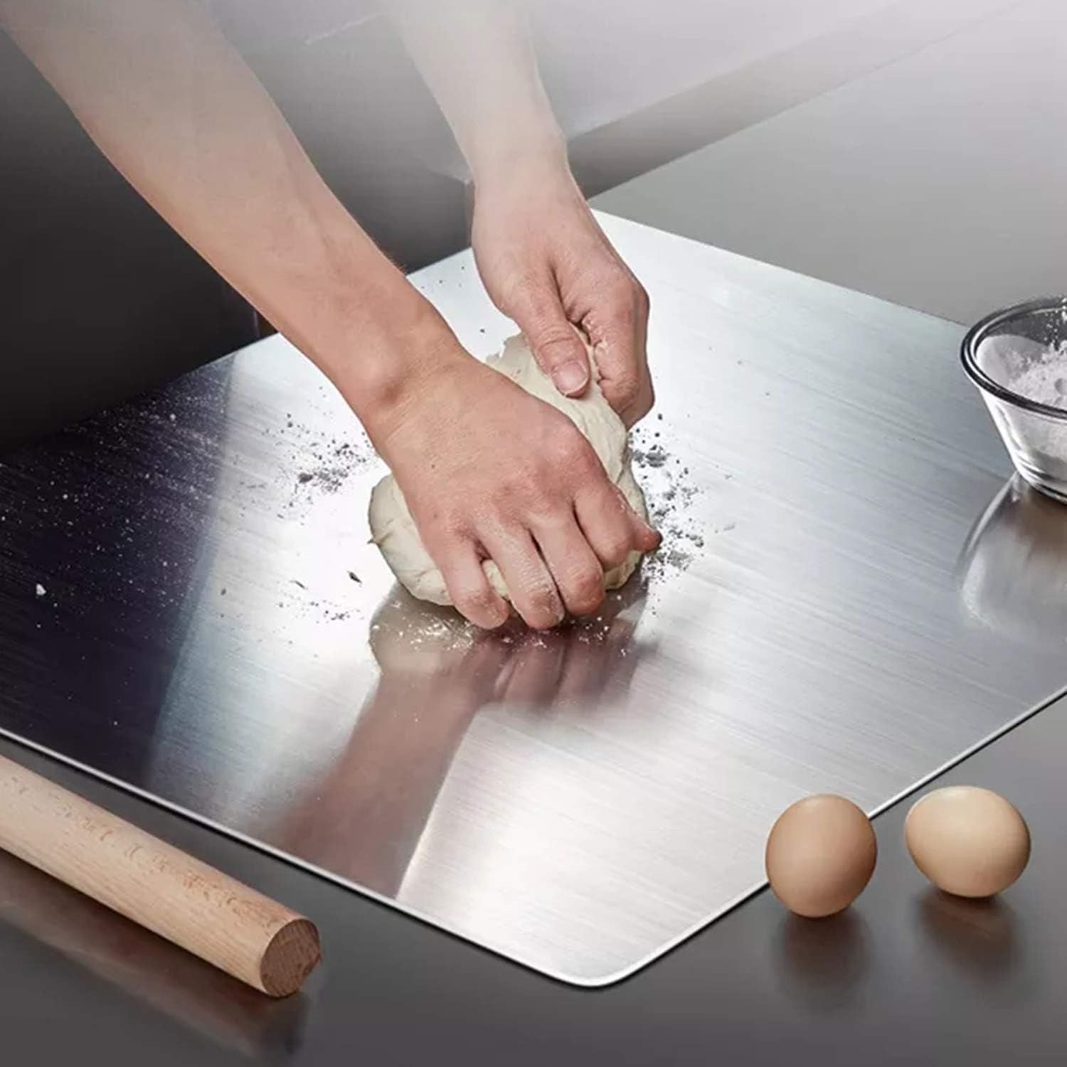 304 Stainless Steel Chopping Board with Lip for Kitchen | with 2 Steel Straw | for Cutting Vegetables, Meat,Fish,Fruits | Medium | 40 x 32 cm