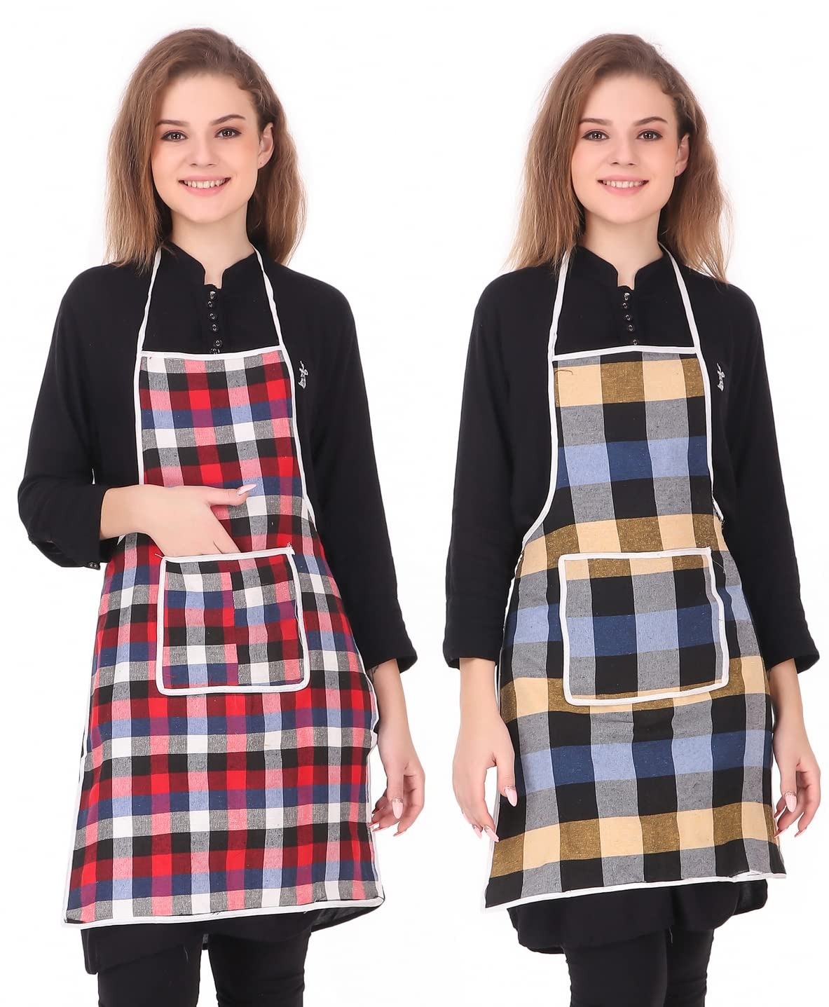 Waterproof Cotton Kitchen Apron with Front Pocket (Multicolour)