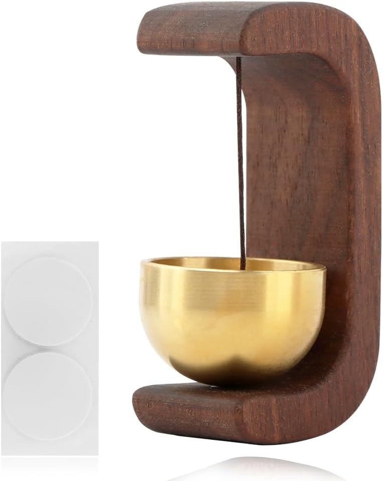 C Shape Hanging Door Bell, Loud Sound Wooden Zen Grip Doorbell Chime, Hanging Wood Shop Keeper Bells for Business Door Opening, Entrance Decoration