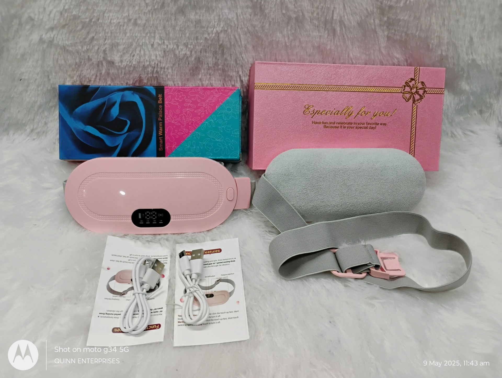 Period Cramp Relief Heating Pad Pain Device with 4 Massage Modes for Menstrual Pain and Belly or Back Pain Relief, LED Display, Comfortable Belt