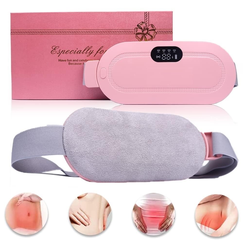 Period Cramp Relief Heating Pad Pain Device with 4 Massage Modes for Menstrual Pain and Belly or Back Pain Relief, LED Display, Comfortable Belt