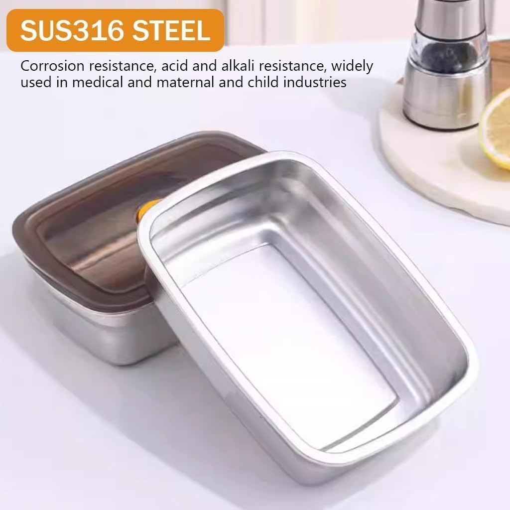 Stainless Steel Food Storage Containers With Airtight Lids Set, Stackable Leak Proof Metal Container Kitchen Storage Set, Draining Crisper Refrigerator Food Box (1000 ML), Silver